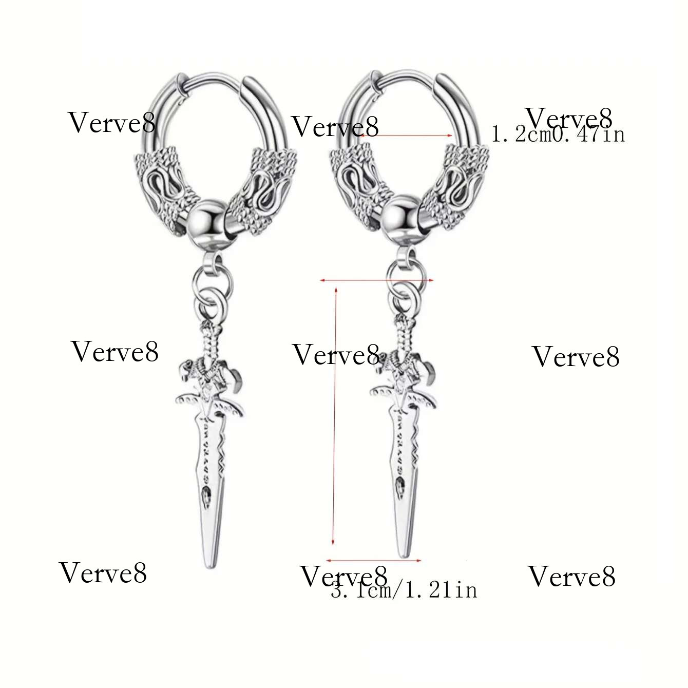 2pcs Stainless Steel Dragon Coil Sword Pendant Drop Hoop Earrings Unique Punk Hip Hop Style for Men Women Daily Wear Jewelry