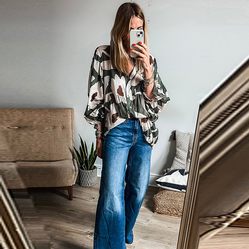 Autumn New Loose Flesh Covering Long Sleeved Shirt for Women 2025 Fashion Versatile Flower Printed Shirt for Women
