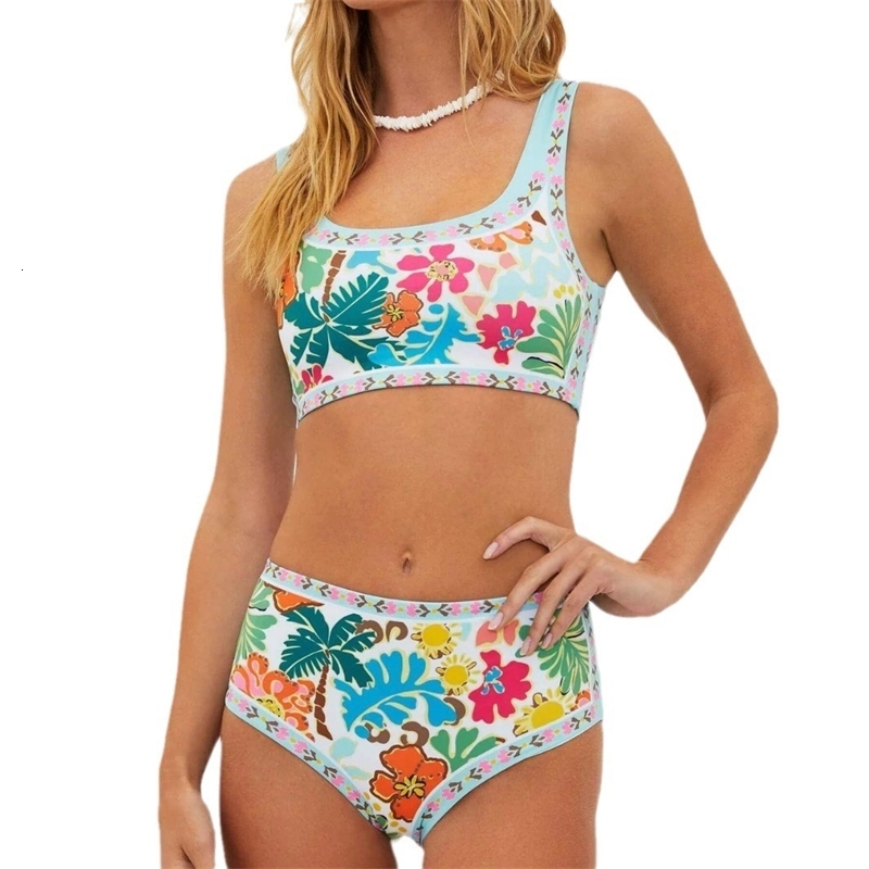 New Swimsuit Split Bikini with Small Flowers Coconut Trees Sexy Backless Bikini Small and Fresh