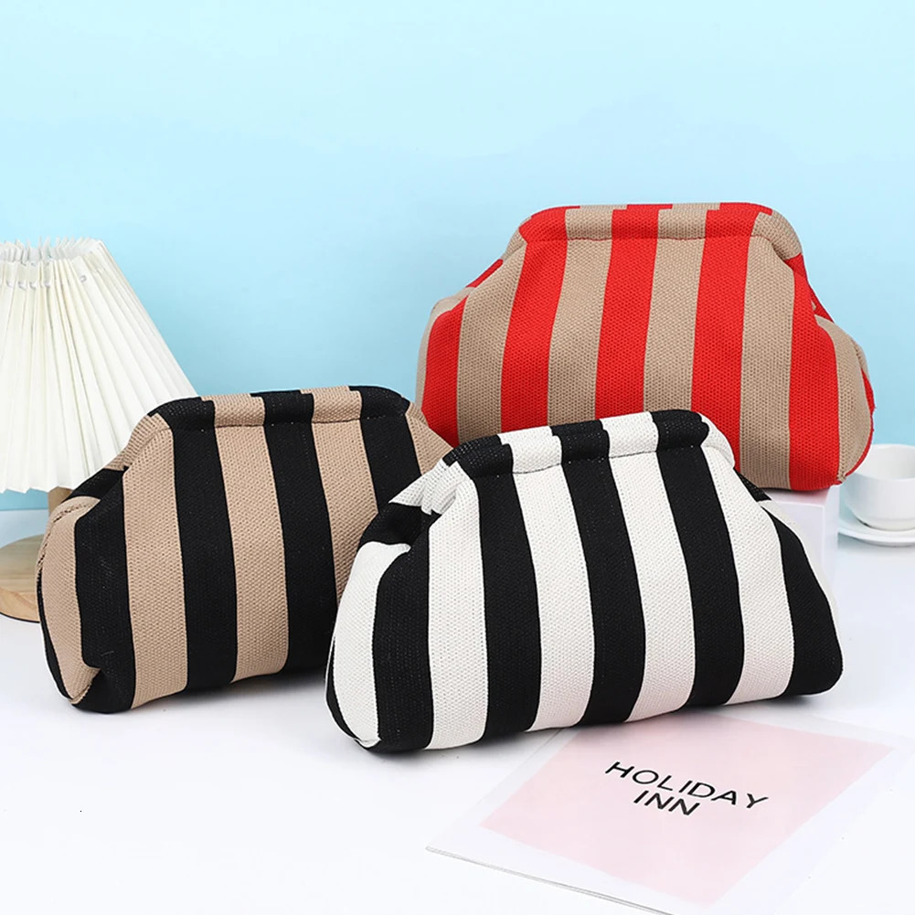 Small Crochet Handbag for Women Summer Beach Knit Stripe Purse Knitting Hobo Boho Dumpling Lady Woven Clutch Bag Purses 250311