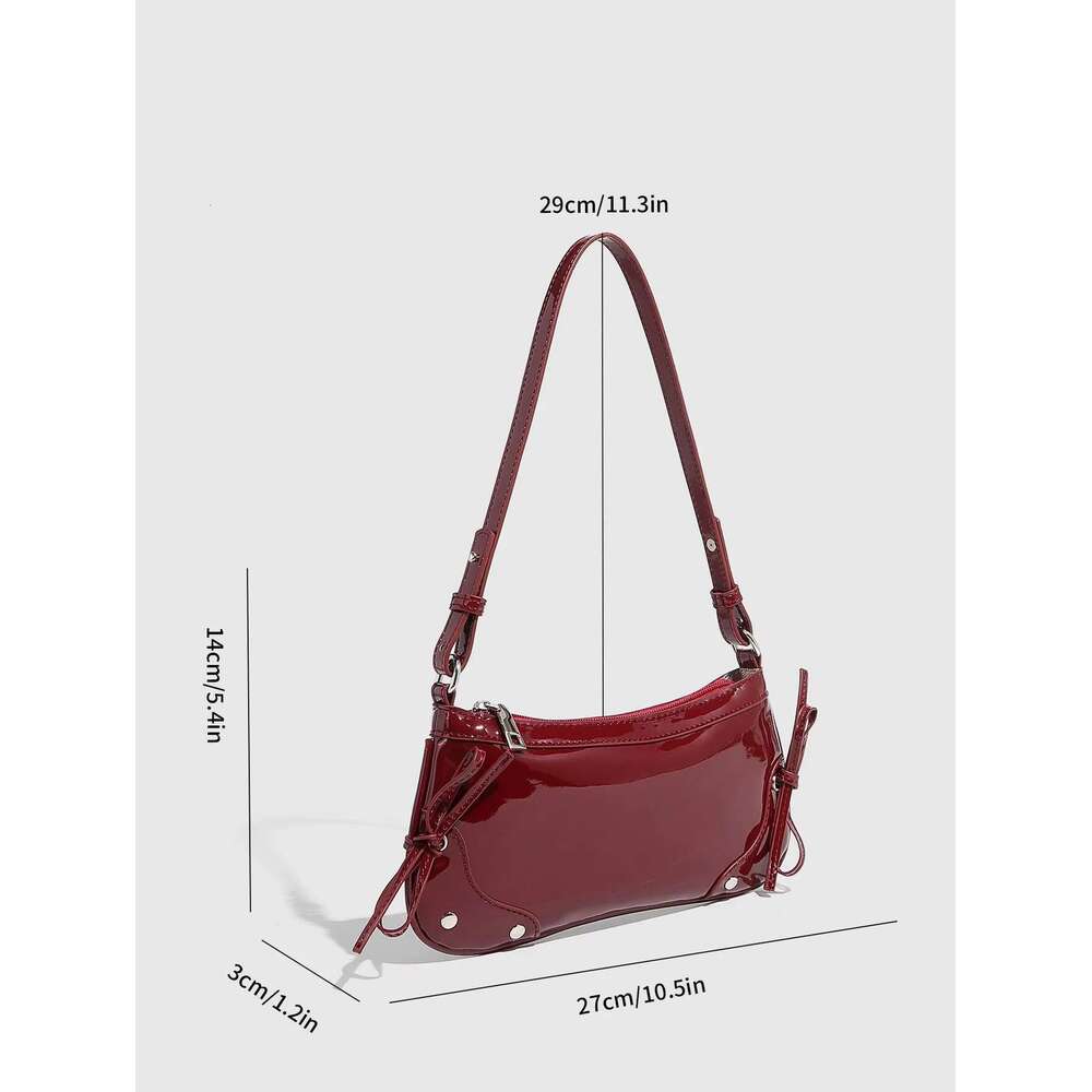 Women's Bags Fashion Casual Bow Shiny Patent PU Leather Shoulder Women Tote Shopping Bag Female Handbag