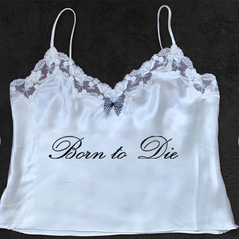 Womens Sleeveless Camisole Y2K Sexy Lace Streetwear Hip Hop Punk Rock vintage Emo Girls Chic Letter Print Gothic Slim baby Tops 250317