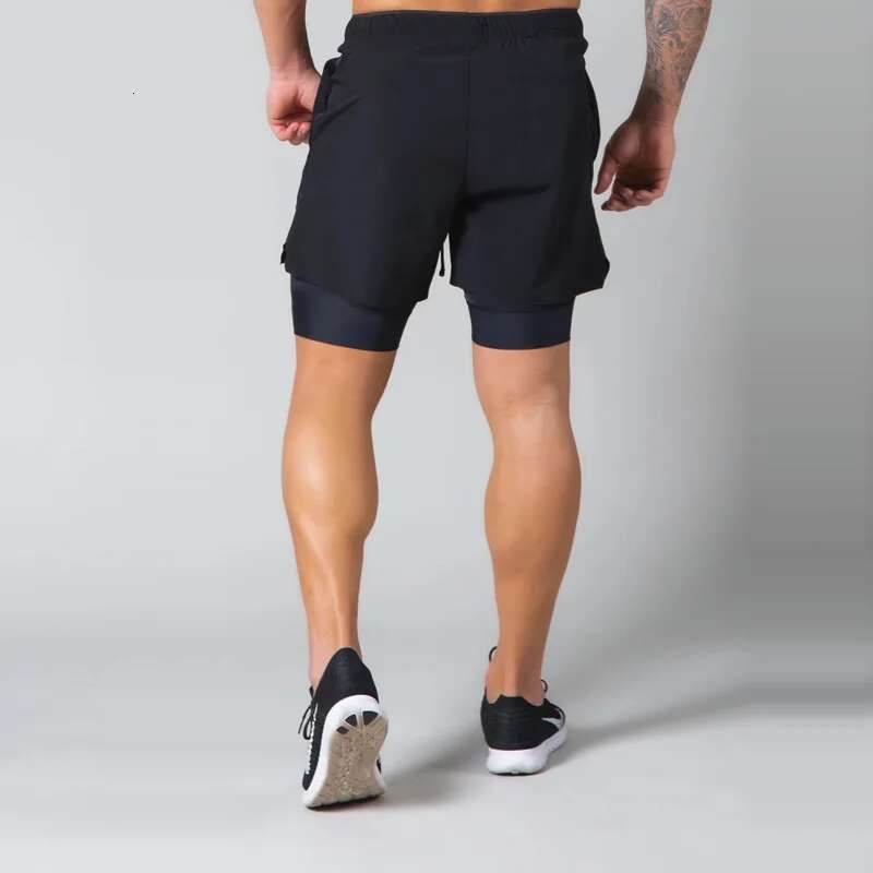 Men's double-layer fitness shorts, quick drying breathable woven summer shorts, 2-in-1 training gym clothing
