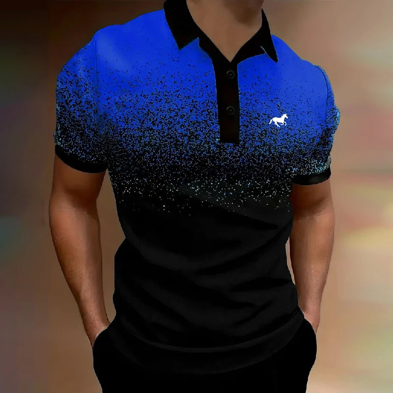 100% Polyester Men Clothes Summer Short Sleeve Fashion Gradient Color Polo Shirt Men Slim Fit Business Causal Golf Polo Shirt 250317
