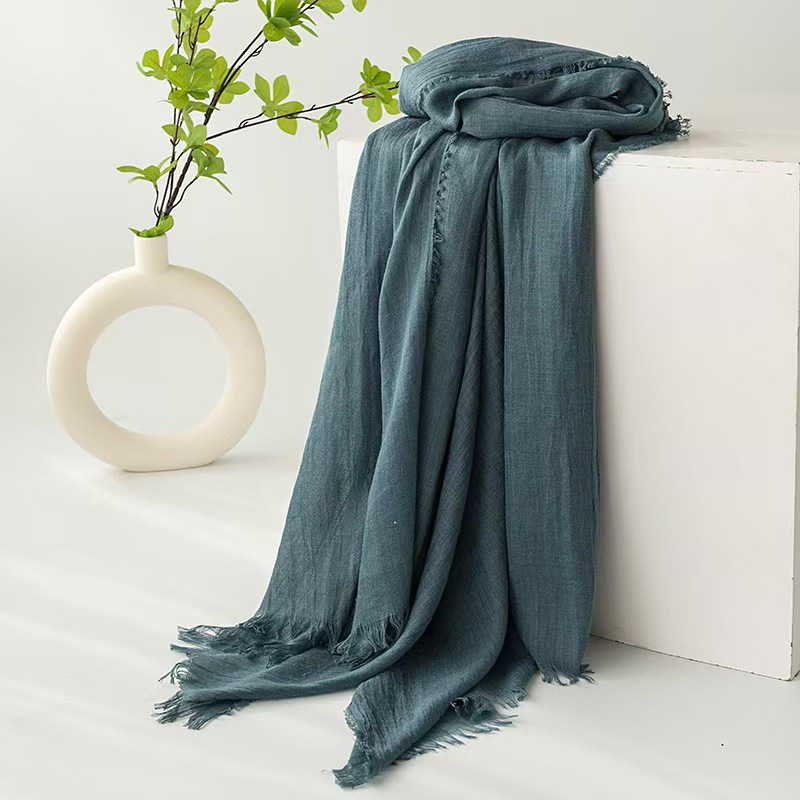 K151 Cross-border cotton and linen scarf for women in spring and summer, pure color, Japanese and Korean scarf, sun protection, warm shawl, simple ret