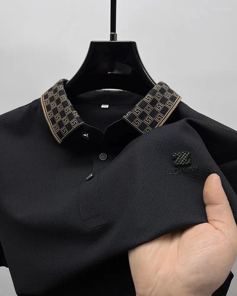 Men's Polos High End Brand Short Sleeve POLO Shirt Cool Summer Ice Silk Fashionable High-end Design Printed Breathable Casual T-shirt