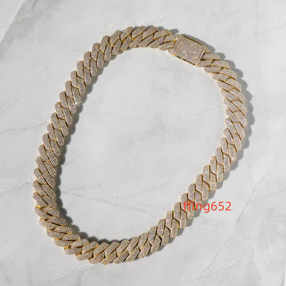 Hip Hop Icy Bling 19mm Moissanite Cuban Chain Link Direct Factory Wholesale Hip Hop 10K Yellow Gold VVS Diamond Necklace for Men
