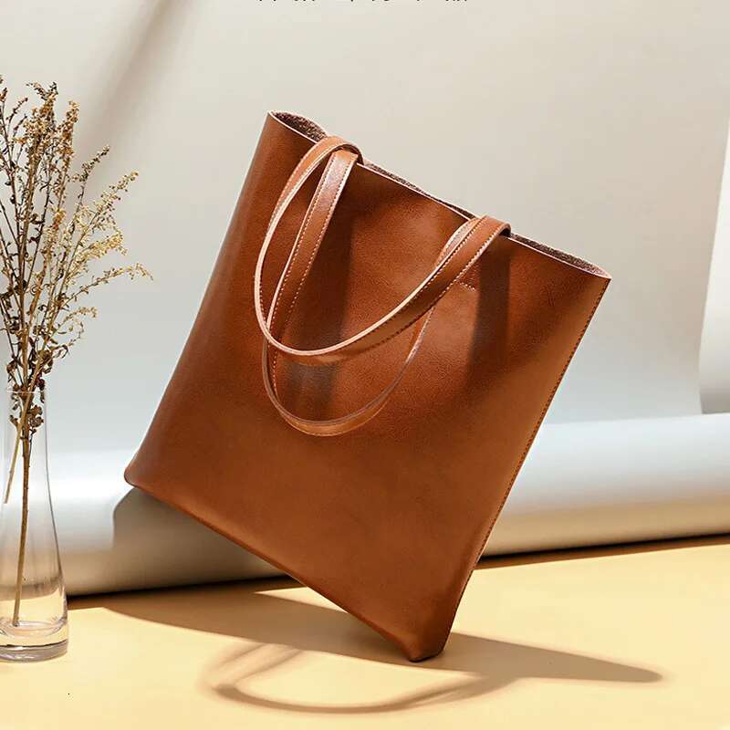 Large Capacity Female Split Leather Tote Bags Oil Wax Cowhide Lady Shopping Handbag Women Classic Solid Color Shoulder Bag New