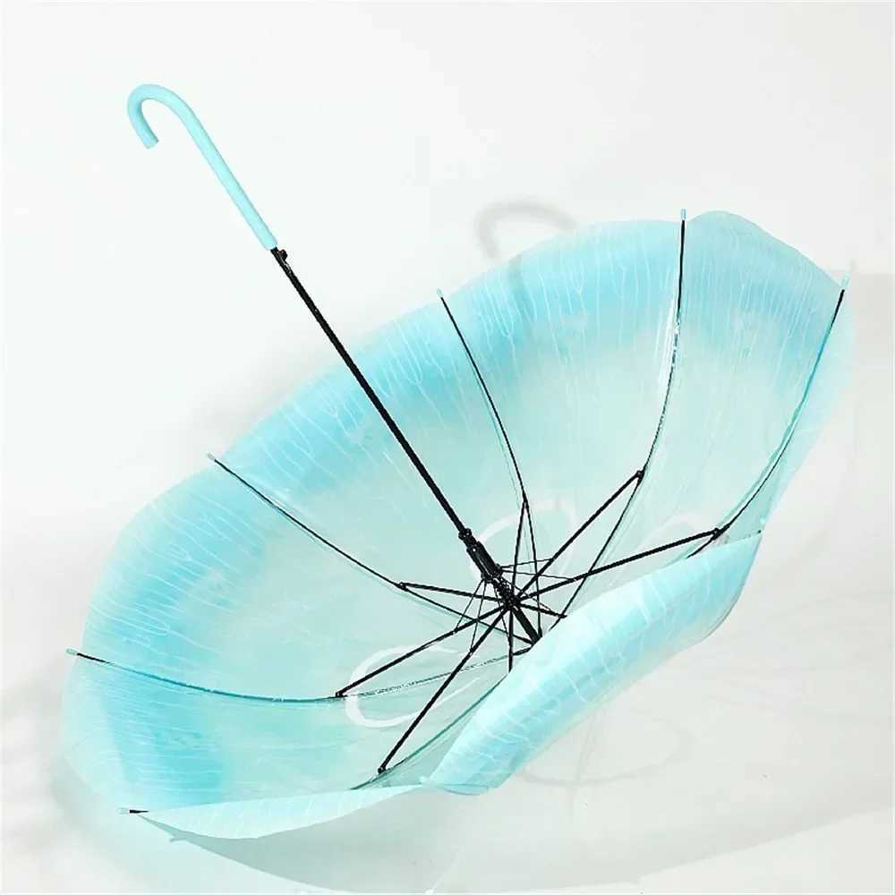 Portable New Long Handle Jellyfish Automatic Umbrella Plastic Unisex Rain Gear Transparent Gradient Unique Beach ParasolC250317