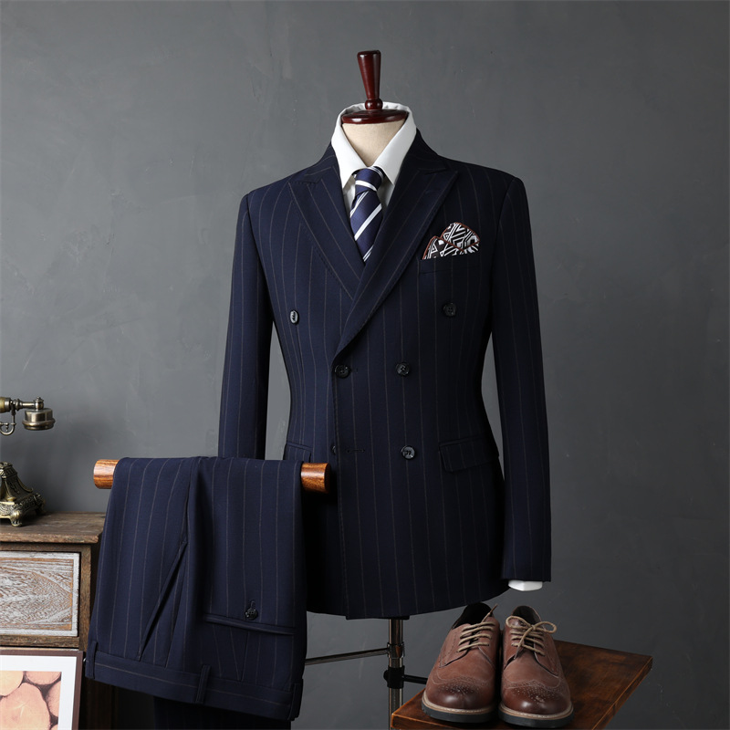 H647 Men's suits casual business formal double-breasted striped suit jacket men's clothing