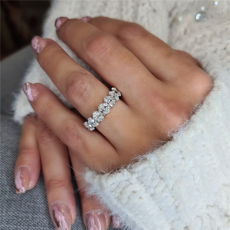 Jewelry Oval Eternity Wedding Ring 3.8*5.3mm Full Eternity Wedding Band Oval Cut Stackable Real Gold Womens Anniversary Ring