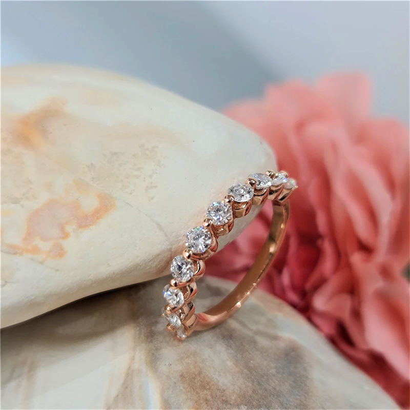 Jewelry 10 Stones Round Cut 1.0 Carat Lab Diamond Half Eternity Ring For Women 14K 18K Yellow Gold Wedding Stackable Ring