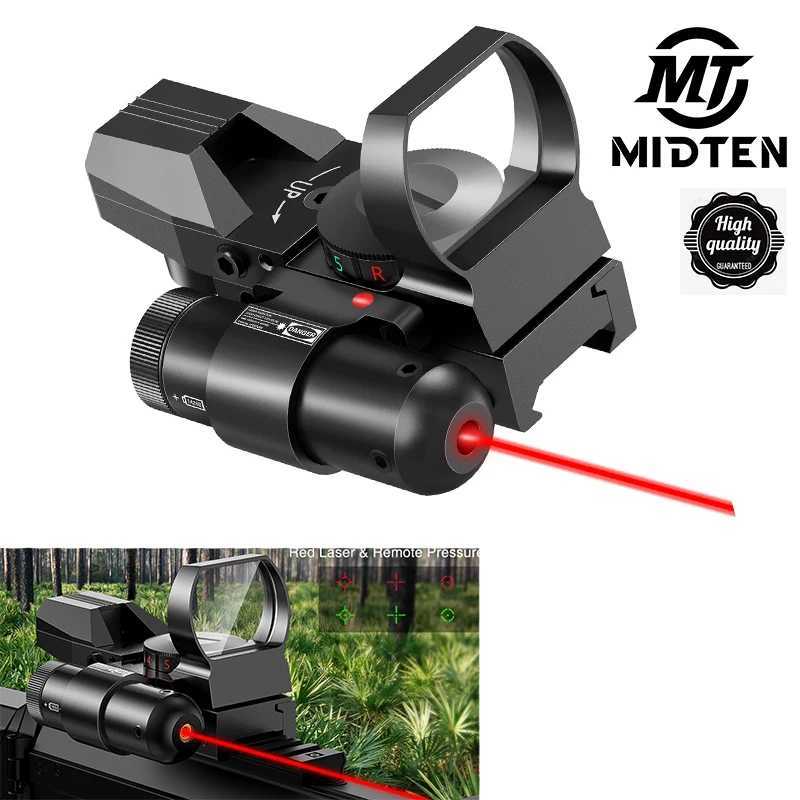 MidTen 1X22X33 Sight Red Dot Sight Red Green 4 Reticle Optics with laser and pressure pad switch suitable for 20mm rail X250317