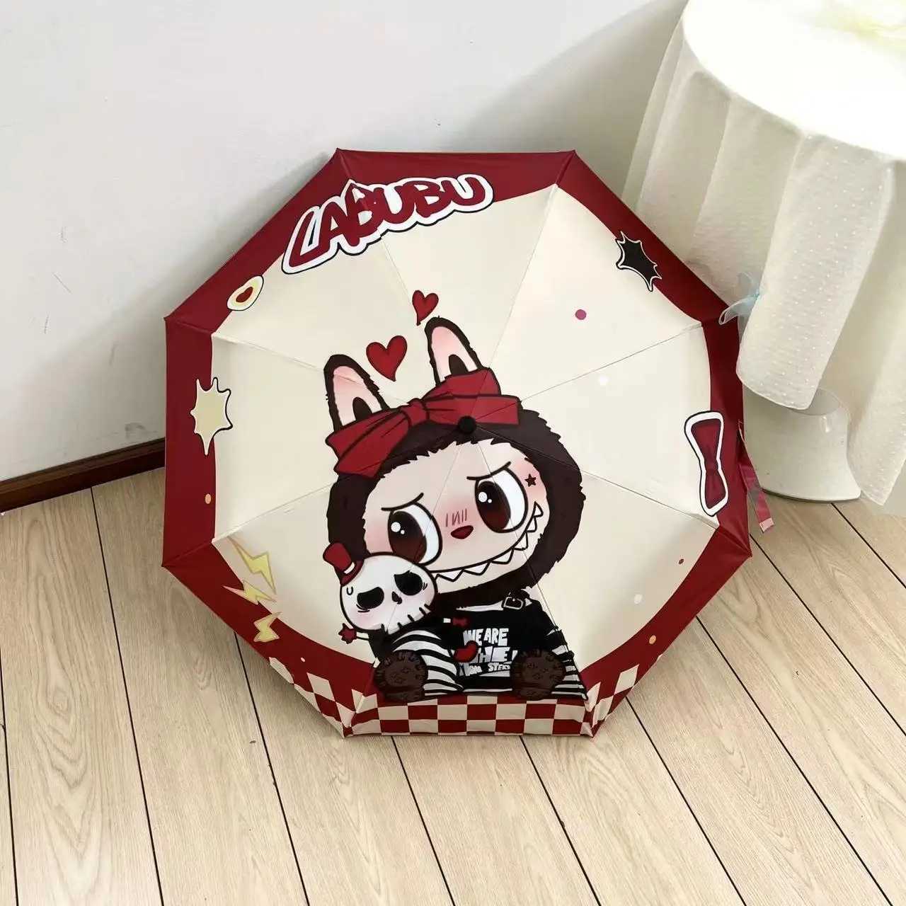 5 Styles Labubu Monster Anime Accessory Automatic Sunshade Umbrella Sunscreen Anti-Ultraviolet Folding Umbrella Rain UmbrellaC250317
