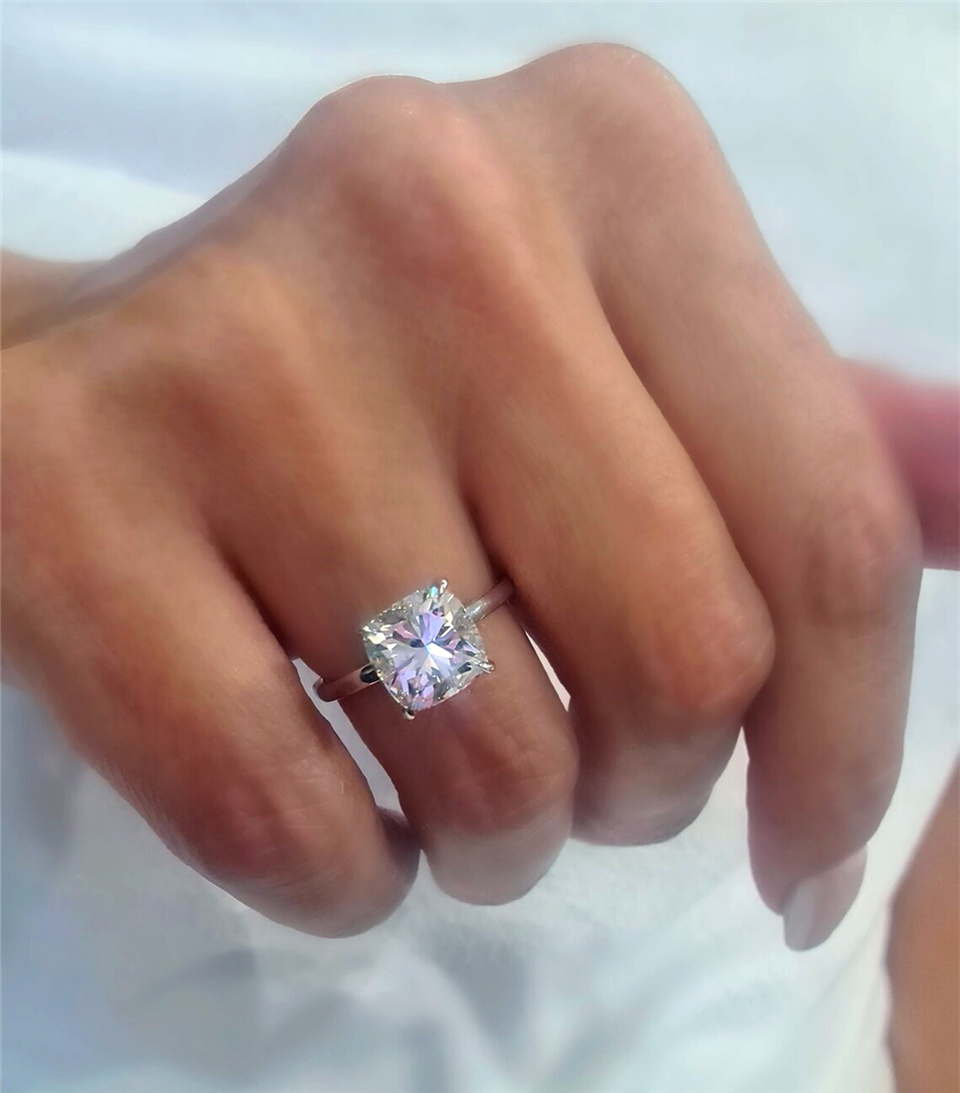 Cushion Cut Lab-Grown Diamond Solitaire Engagement Ring - Jewelry 3 CT E VS1 14K White Gold IGI Certified
