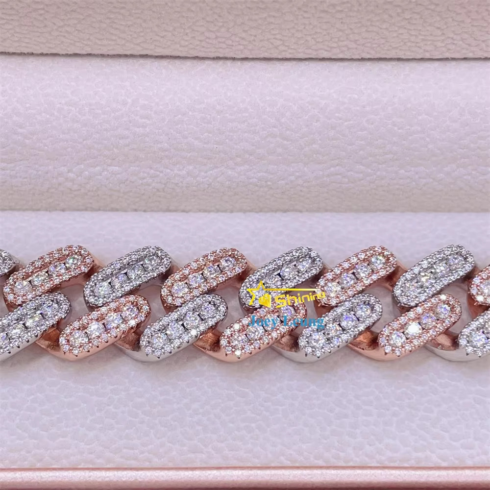 Moissanite Hip Hop Jewelry 18MM Curved 925 Silver Gold Plated Moissanite Diamond Iced Out Cuban Link Bracelet