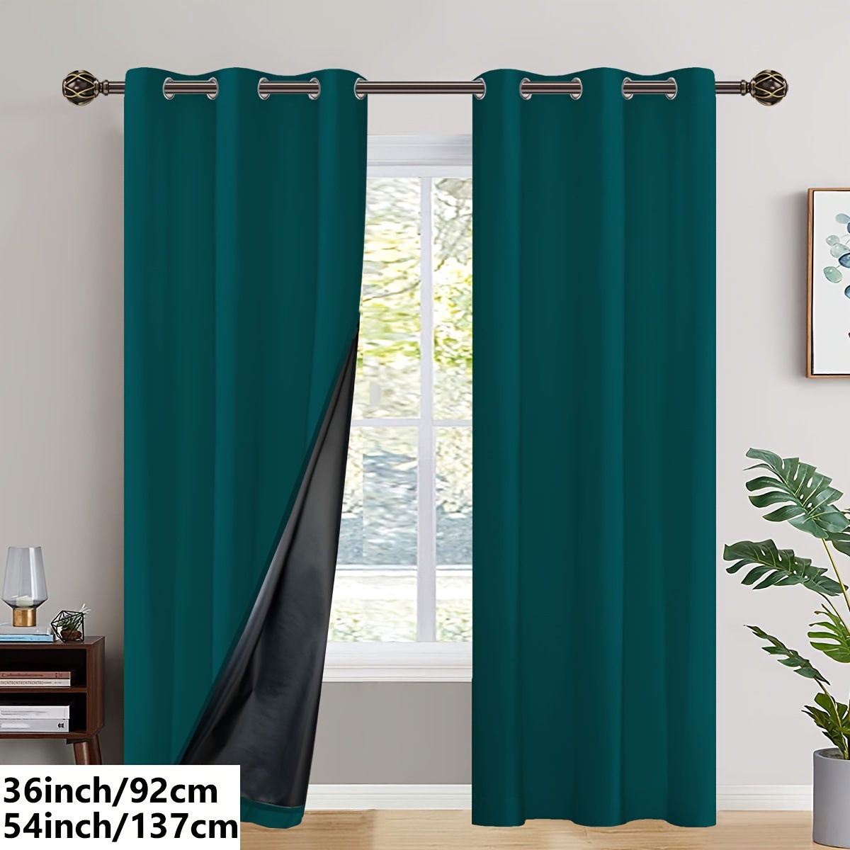 T0370 Thermal Insulation Blackout Curtain - Room Blackout Ring Top Curtains, Reduce Noise, Suitable for Bedroom, Hotel, Living Room