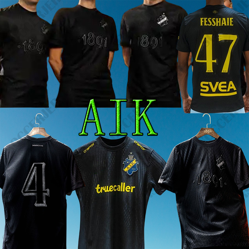 2025 AIK Fotboll shirts all black Solna soccer jerseys men tops tee shirts Smokinglirare special limited-edition