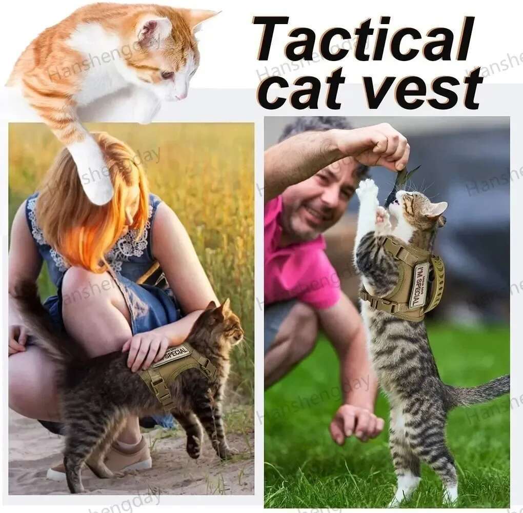 Nylon Tactical Cat Harness Cloth For Walking Escape Proodjustable Soft Mesh Pet Vest,Large Adult Cats Chest Clothes&Small Dog