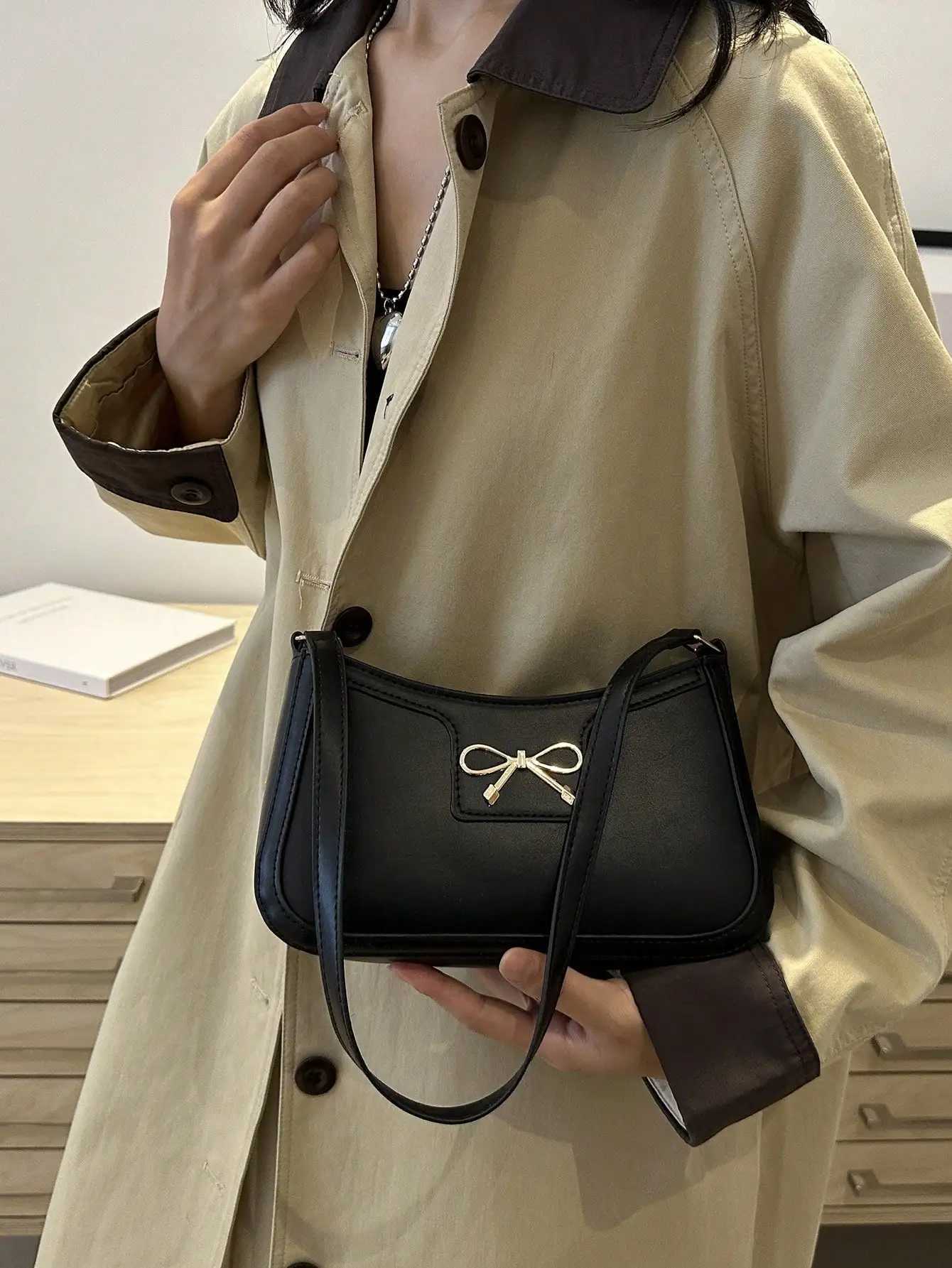 Warm handbag new autumn/winter Cmuting Shoulder armpit bag Korean Fi cross body bag with bow decoration Y250321