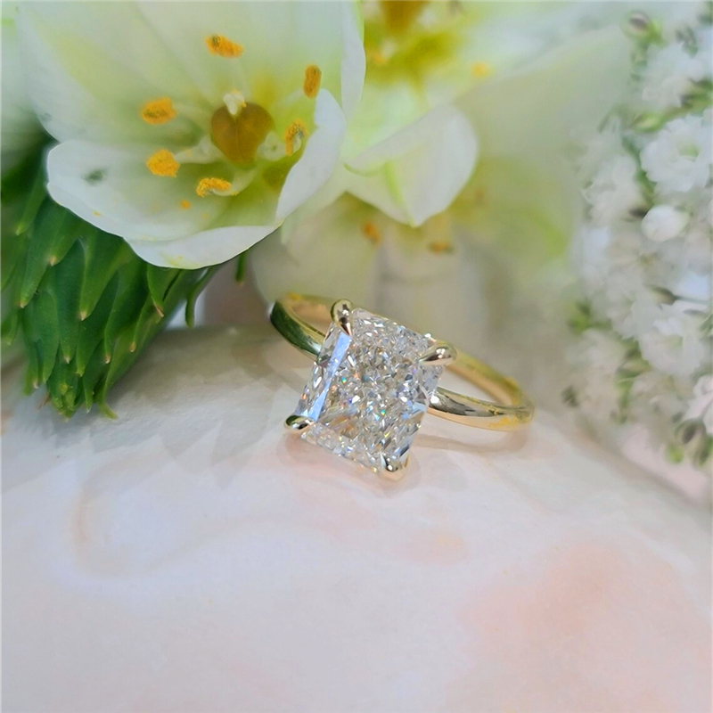 Jewelry 14K Yellow Gold Radiant Lab Grown Diamond Engagement Ring CVD Lab Grown E VS1 Radiant Cut Diamond Solitaire Promise Womens Gold Ring