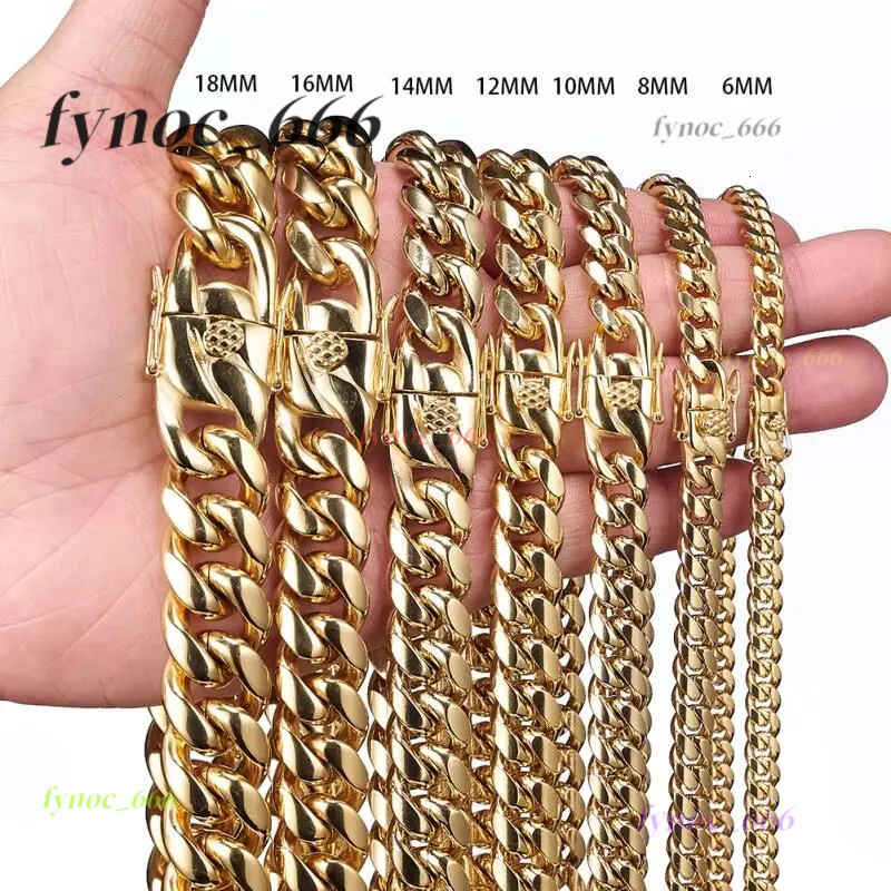7 - 40 316L Stainless Steel Cuban Miami Chains Necklaces Heavy Gold Color Link for Men Hip Hop Rock Jewelry