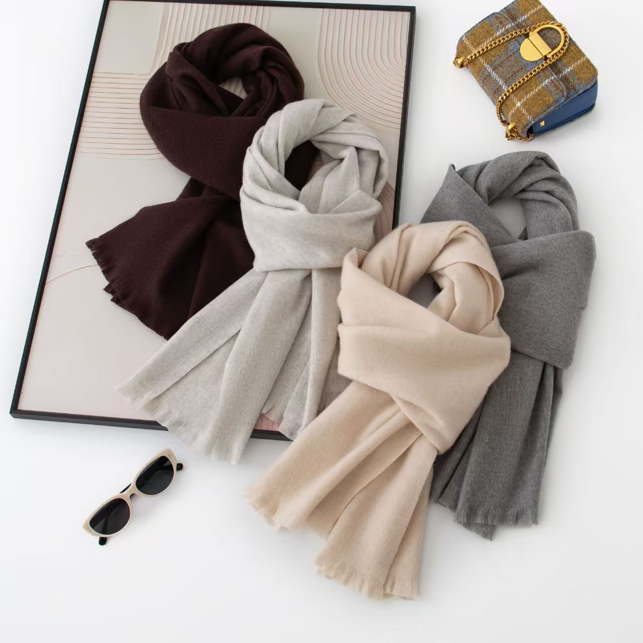 K152 100% cashmere scarf new autumn and winter high-end men and women all-match thick warm neck scarf dual-purpose shawl