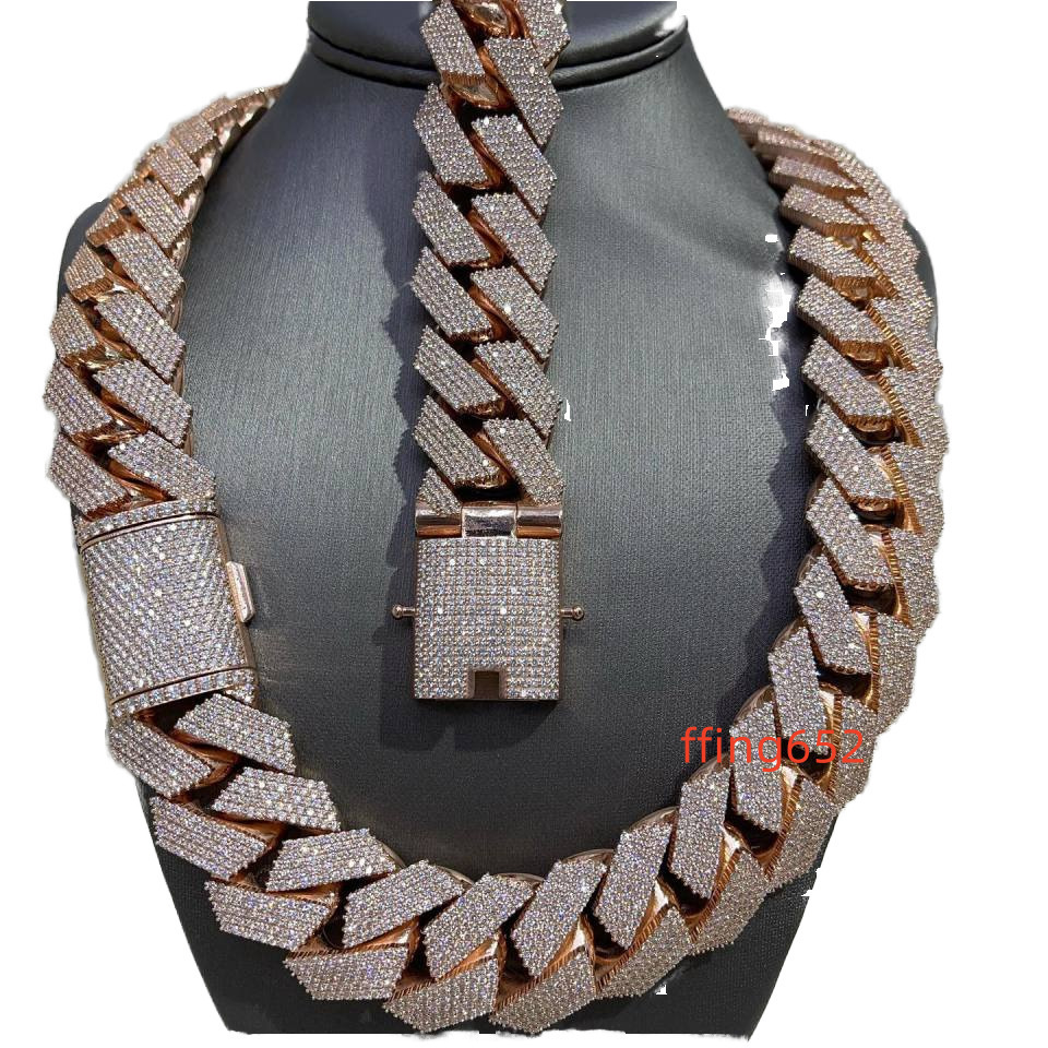 Fully Iced MOISSANITE 20mm X 22 Miami Cuban Link Hip Hop Chain Rose Gold Plated Multi Size Available Featuring Diamond Sale!