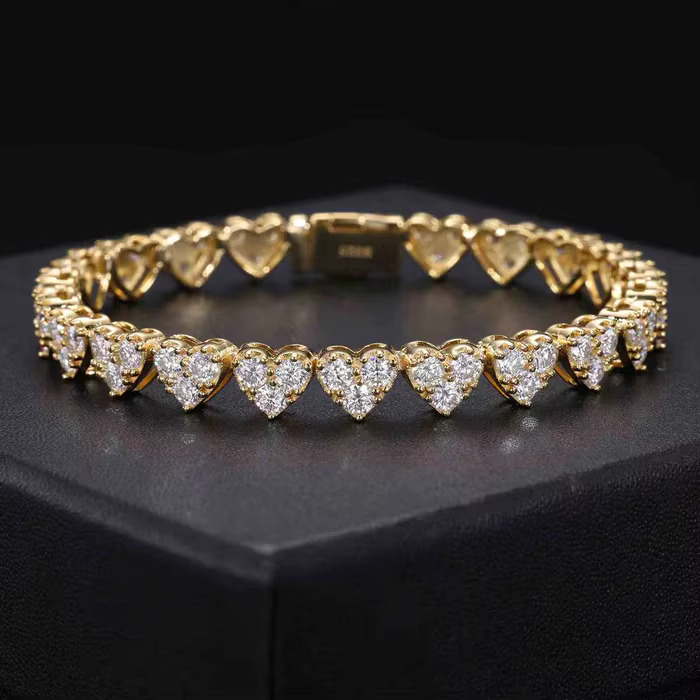 Moissanite Heart Tennis Bracelet for Unisex Iced Out in 925 Sterling Silver With Unique Design for Gift