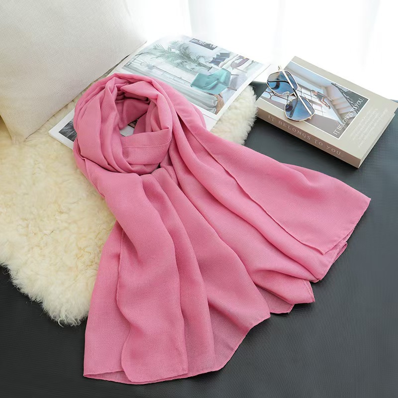 K155 New solid color cotton and linen scarf women's silk scarf square scarf high-end literary and versatile thin long silk scarf shawl