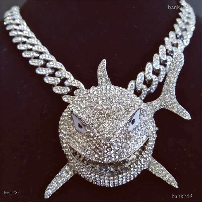 Pendant Necklaces Hip Hop 6IX9INE Shark Pendant Necklace For Men Women Icy Jewelry With Iced Out Crystal Miami Cuban Chain Choker Fashion Jewelry 2307