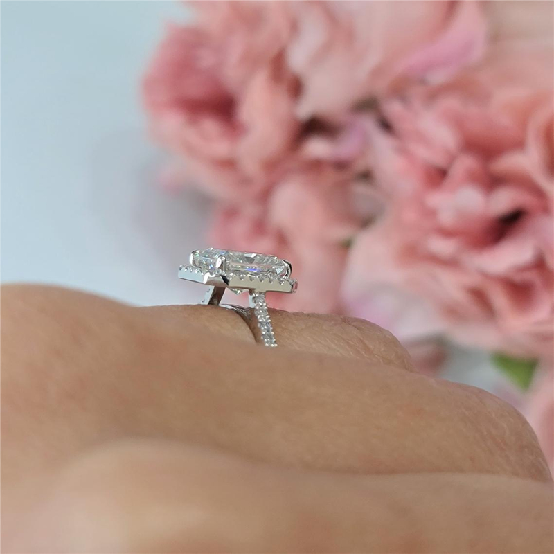 Jewelry IGI Certified 2.0 Carat E VS1 14K White Gold Radiant Lab Diamond Engagement Ring Promise Ring CVD Diamond Halo Womens Wedding Ring
