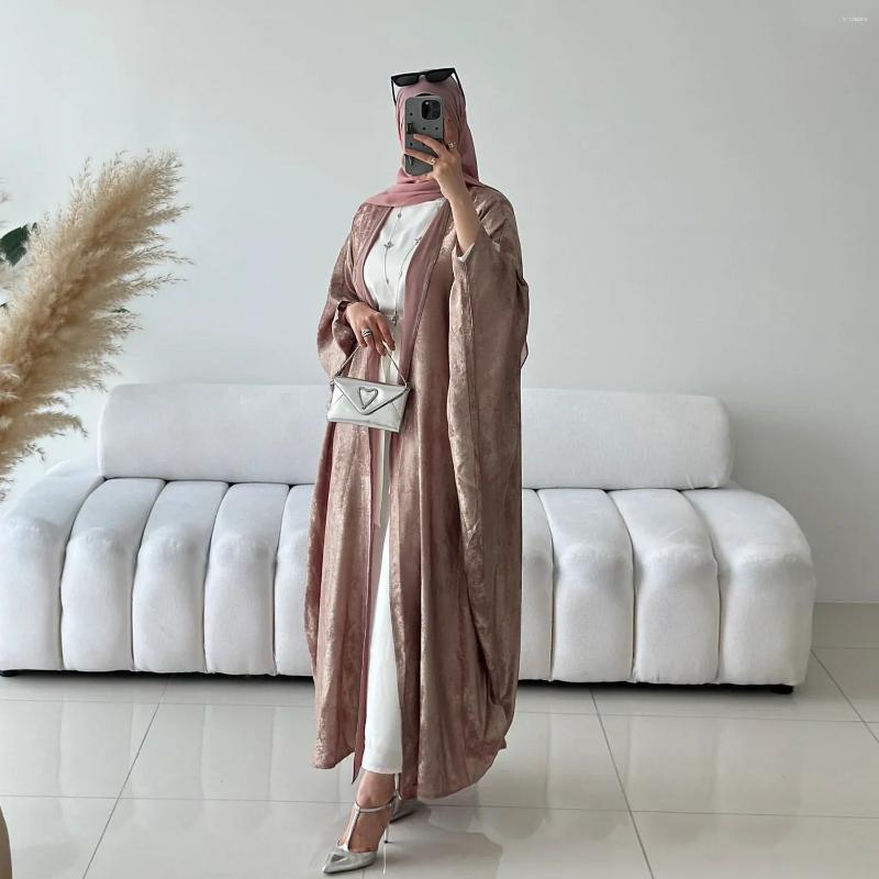Ethnic Clothing Fashion Elegant Dubai Turkish Abaya 2 Piece Set Muslim's Women Inner Under Dress Abayas Open Front Cardigan Suit 796