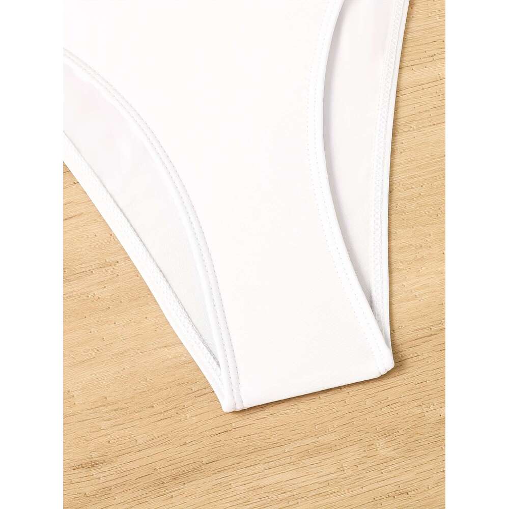 Chic White Bikini Set for Ladies - Vibrant Halter Swimsuit with Adjustable Straps and Secure Tie-Side Briefs