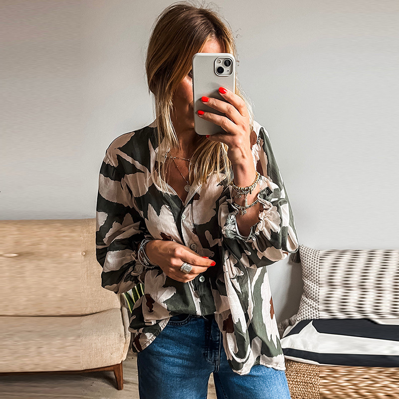Autumn New Loose Flesh Covering Long Sleeved Shirt for Women 2025 Fashion Versatile Flower Printed Shirt for Women
