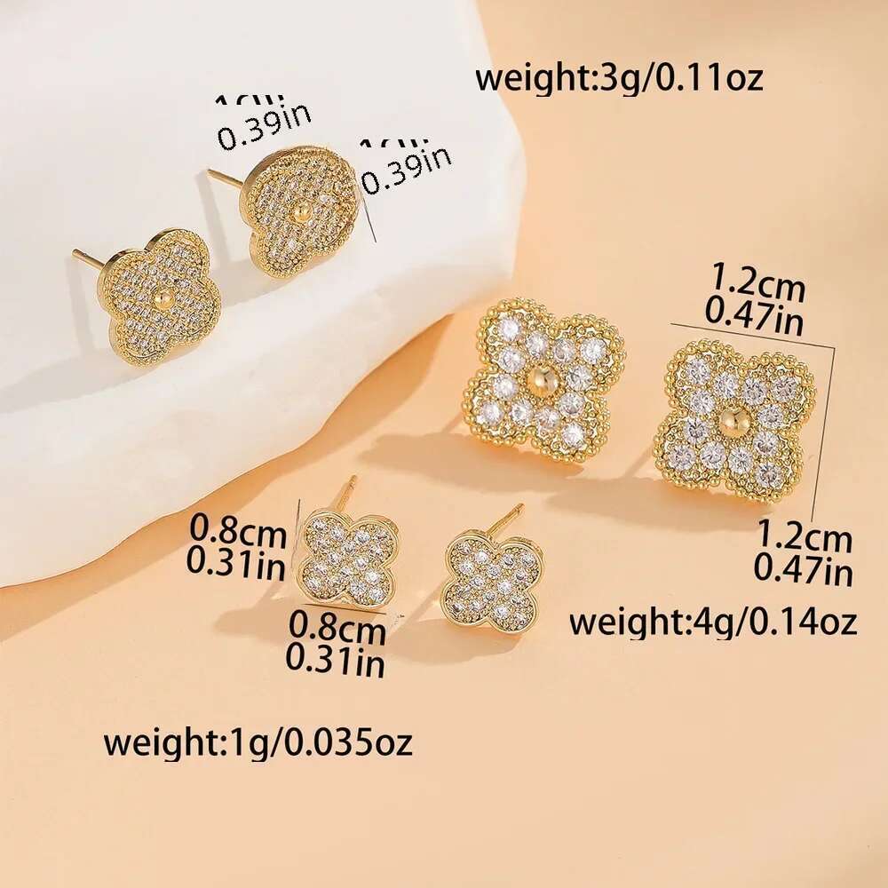 Micro Inlaid Zircon Series Four Leaf Lucky Earrings A Sweet And Romantic Holiday Gift For Girls