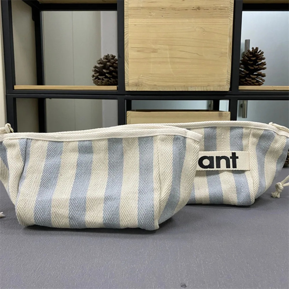 Portable Canvas Zip Pouch Cotton Stripe Cosmetic Bag Handheld Cloth Bag250314bj