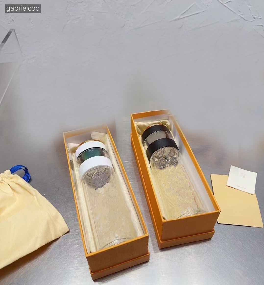 Designer Round Glass Cup letter Print Double Layer Thickened Tea Separation Cup Temperature Display Business Transparent Tea Cup Gift Box 500ml