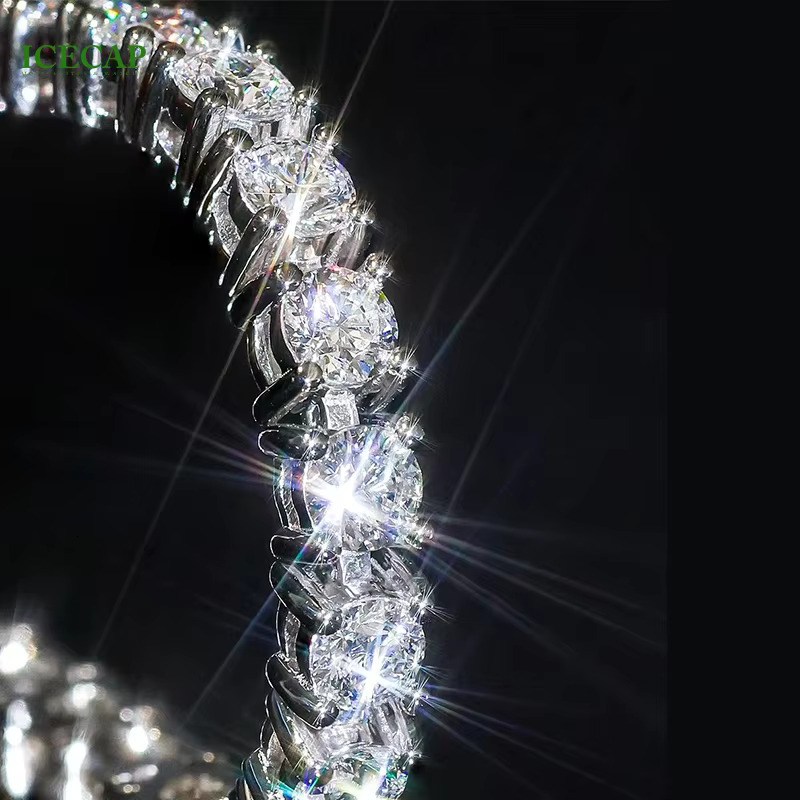 Hot Iced Out Round Brilliant Cut VVS Moissanite 925 Silver Tennis Chain Bracelet Elegant Tennis Chain Bracelet for Men Women