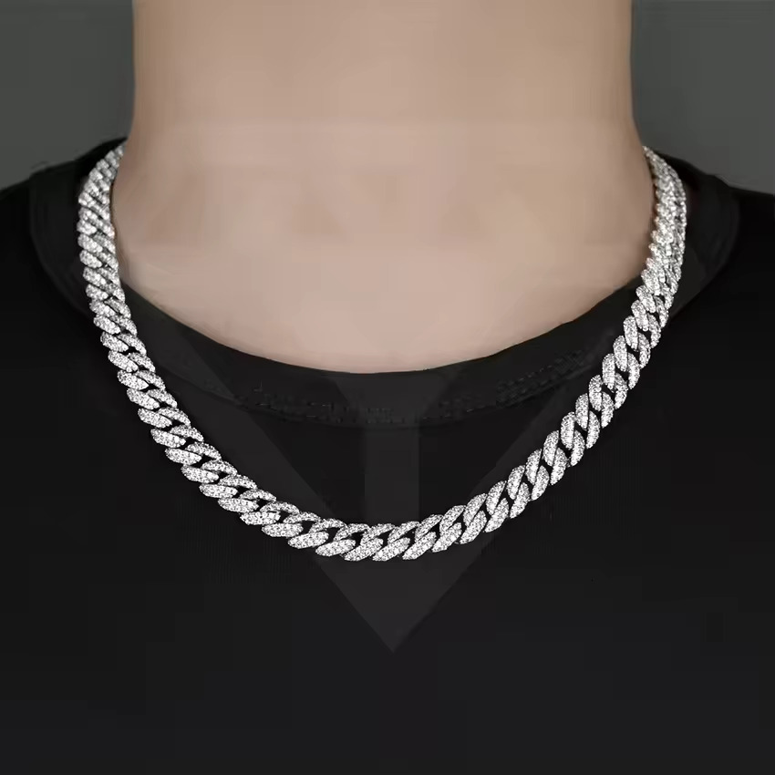 Hip Hop Jewelry Brass CZ Zircon Diamond Luxury Iced Out Miami Cuban Link Chain Necklace