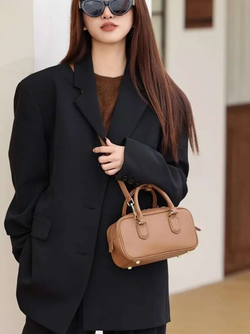 Boston Bowg Pillow Package 2024 Handbag Women's Genuine Leather Shoulder Crossbody Bag