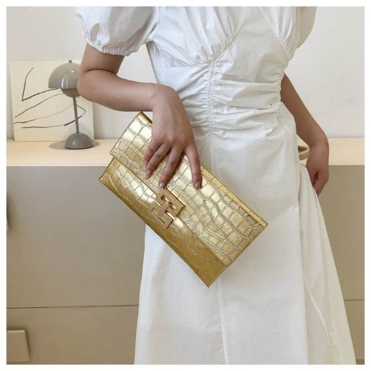 Golden womens evening bag womens party shoulder bag clutch wedding womens handbag womens handbag womens coin PU envelope wallet 250311