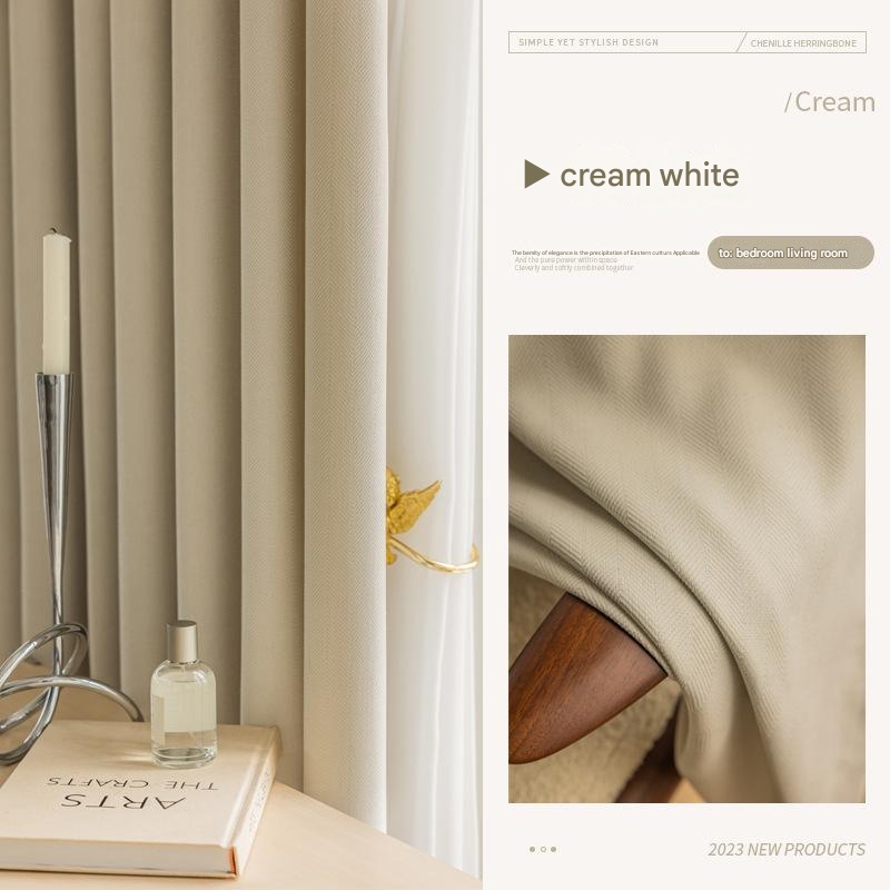 D273 herringbone pattern chenille thickened blackout curtain matcha green bedroom new style simple living room bay window