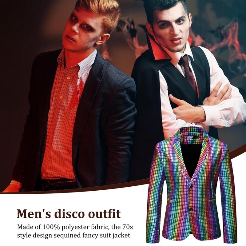 Sequins Blazers Shiny Suit Jacket Halloween Outfits Two Button Blazer Tuxedo Disco Glitter Party For Men Dinner 250214