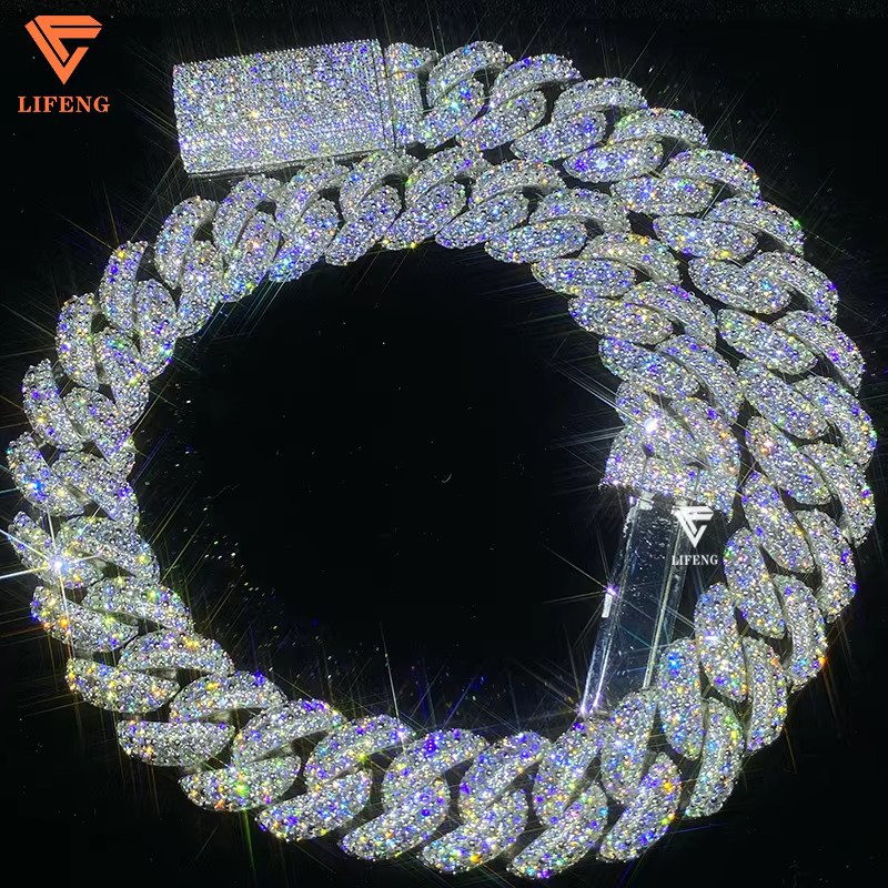 20MM High Quality Vvs Moissanite Big Necklaces Diamond Tester-Pass 925 Sterling Silver Raised Heavy Cuban Link Chain Fine Jewelry Men