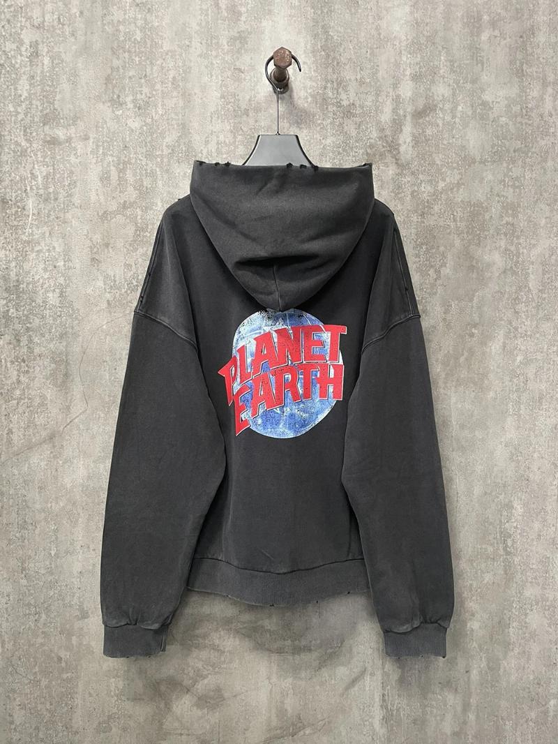 Men's Hoodies 24SS 1:1 Version Planet Earth Zip-up Hoodie Men Women Streetwear Hiphop Washed Destroyed Oversized Hooded Sweatshirts