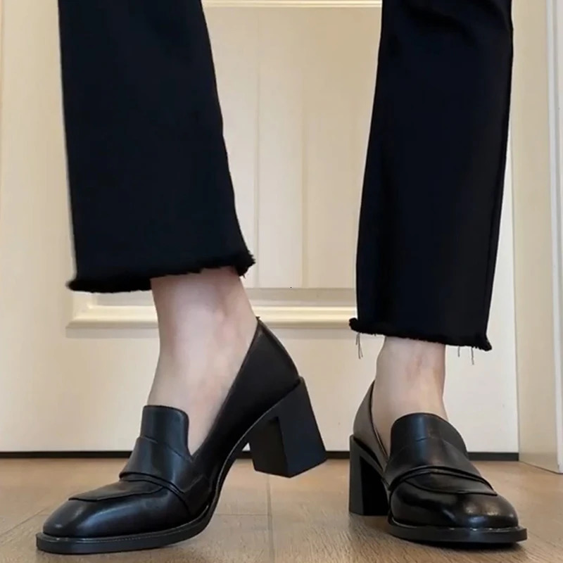 Vintage College Style Women Loafer Fashion Shallow Slip On Female Elegant Thick Heel Commuting Shoes 250317