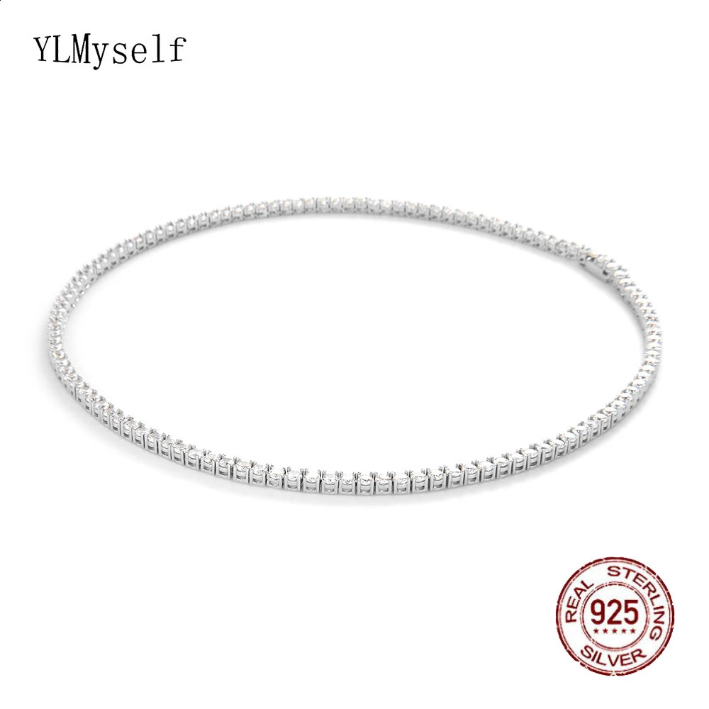 41CM 16 inches Eternal Engagement Wedding Necklace Exquisite Jewelry 925 Pure Silver 2mm Cubic Zircon Tennis 250317