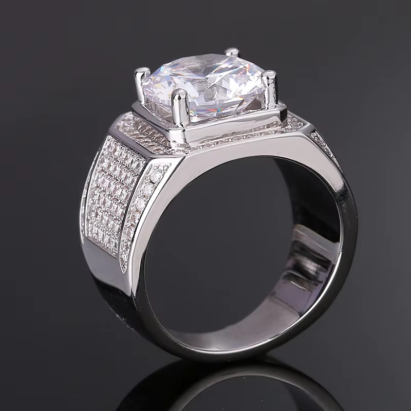 Full Moissanite Diamond Mens Ring Engagement Wedding Rings Jewelry 925 Sterling Silver Hip Hop 1/2/3/5/10 Ct Hiphop Geometric