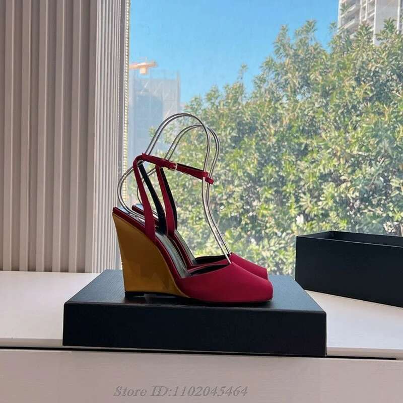 Chic Peep Toe Patent Leather Wedges Sandals Women's 2025 Summer New in Ankle Strap High Heels Designer Party Sexy Shoes